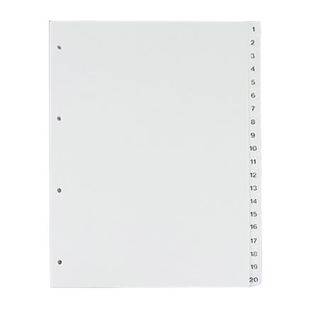 Separador A4, 20 partes (1-20), blanco (1 juego) 