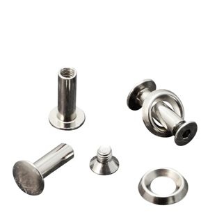 Tornillos para encuadernar con disco rosetón, 15 mm, niquelados 