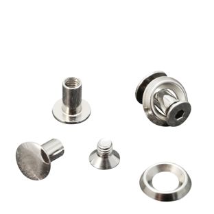 Tornillos para encuadernar con disco rosetón, 9 mm, niquelados 