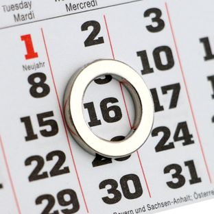 Imanes con forma de anillo como indicadores de fechas para calendarios de mesa, neodimio, N40, niquelados, incl. discos de metal adecuados 