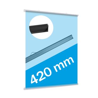 Porrta carteles, plástico 420 mm | transparente  | 2 colgantes 