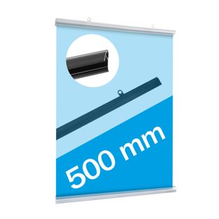 Porta carteles de plástico, abatible 500 mm | transparente 