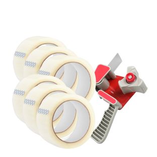 Dispensador de cinta + 6 rollos de cinta de embalaje, transparente 