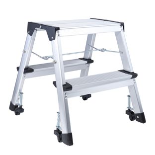 Escalera taburete plegable, 2 peldaños, con ruedas 