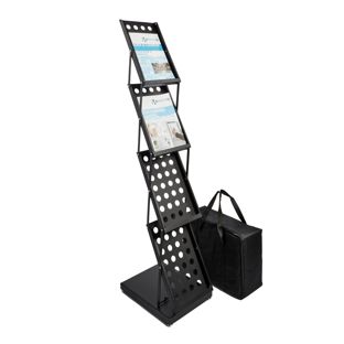 Expositor folletos plegable KAIRO 4 x A4 con bolsa, negro 