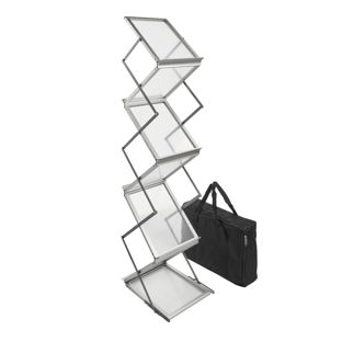 Expositor folletos plegable BOSTON 6 x A4 con bolsa, plateado 