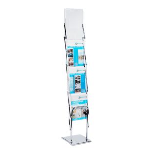 Expositor folletos plegable TORONTO 4 x A4 con bolsa, plateado 