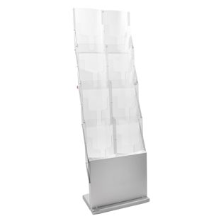 Expositor folletos plegable DENVER 8 x A4 con bolsa, plateado 