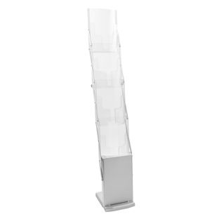 Expositor folletos plegable DENVER 4 x A4 con bolsa, plateado 