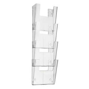 Portafolletos de pared, poliestireno, transparente PTXK A4  | formato vertical  | 4 compartimento 