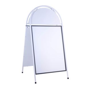 Caballete publicitario de acero A1 STEEL-STOP con cartel superior  | blanco 