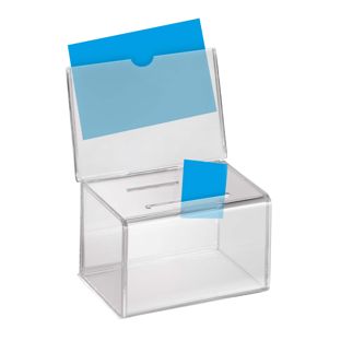 Urna de sorteo de metacrilato, con soporte para cartel A6 horizontal 