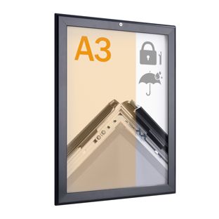 Marco abatible A3, cierre con llave, impermeable, negro 