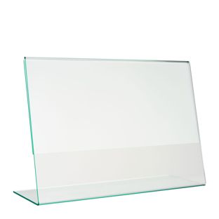 Soporte expositor en L con aspecto de cristal, PMMA (metacrilato), transparente A5  | formato horizontal 