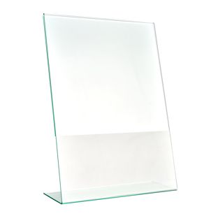 Soporte expositor en L con aspecto de cristal, PMMA (metacrilato), transparente formato vertical | A4