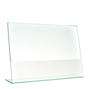 Soporte expositor en L con aspecto de cristal, PMMA (metacrilato), transparente formato horizontal | A4