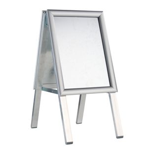 Caballete publicitario SOLID-STOP A4 Outdoor, perfil de 25 mm, esquinas en inglete, plata 