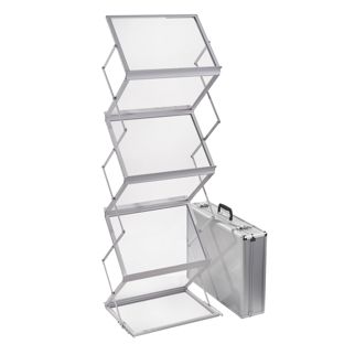 Expositor folletos plegable BOSTON 12 x A4 o 6 x A3 con maletín, blanco 
