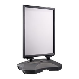 Caballete publicitario B2 STORM-STOP Lite con base rellenable de agua, a prueba de viento, perfil de 32 mm, esquinas de inglete 