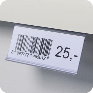 Regleta portaprecios HE autoadhesiva, 15° ángulo de lectura 39 mm | 90 mm | transparente  | para pegar (cinta adhesiva estándar)  | Parte superior adhesiva 