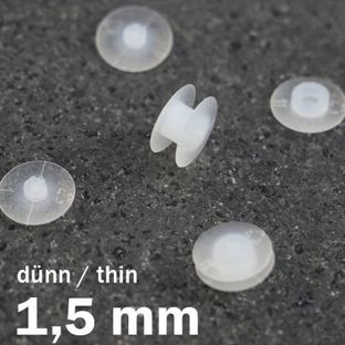 Remaches a presión de plástico, versión fina transparente  | 1.5 mm | 10 mm