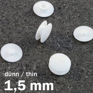 Remaches a presión de plástico, versión fina blanco  | 1.5 mm | 10 mm