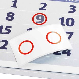 Indicador de fechas estático, ø = 36 mm, borde rojo translúcido 