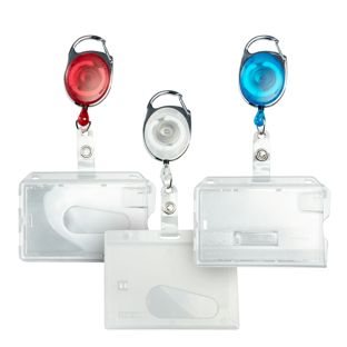 Funda tarjeta identificativa de plástico duro con llavero extensible 