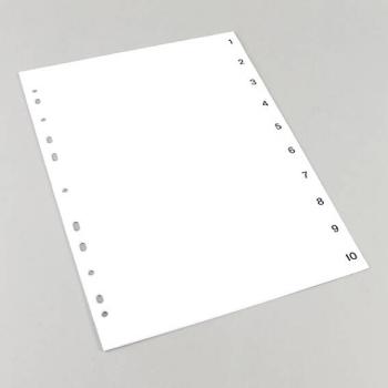 Separadores A4, números 1-10, 11 perforaciones, cartón, blanco 