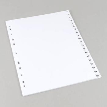 Separadores A4, números 1-20, 11 perforaciones, cartón, blanco 
