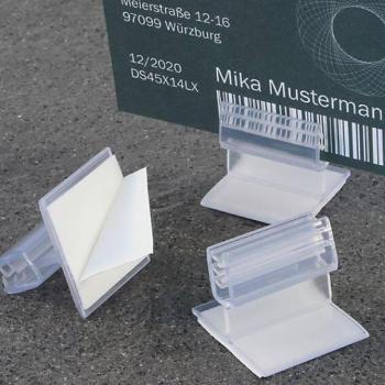 Soporte para tarjetas de 25 x 25 mm, flexible, autoadhesivos, transparente 