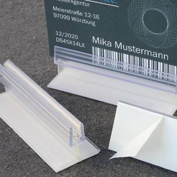 Soporte para tarjetas de 75 x 25 mm, flexible, autoadhesivo, transparente 