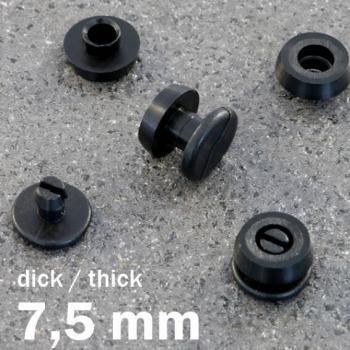 Remaches a presión de plástico, versión gruesa negro | 7.5 mm