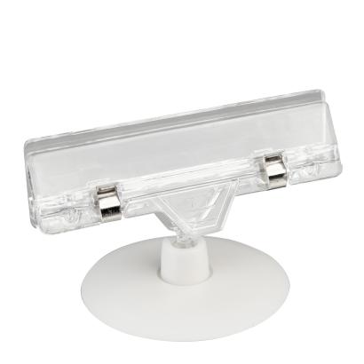 Clip identificador con soporte para precios y plato autoadhesivo (ø 55 mm), transparente 