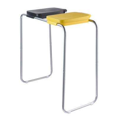 Soporte bolsas basura con tapa, 120 litros, acero 2 compartimentos 