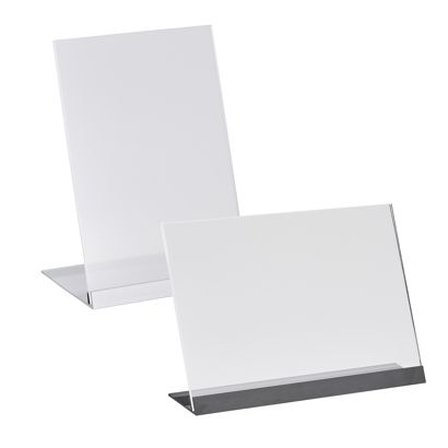 Soporte expositor en L de metacrilato con base de aluminio 