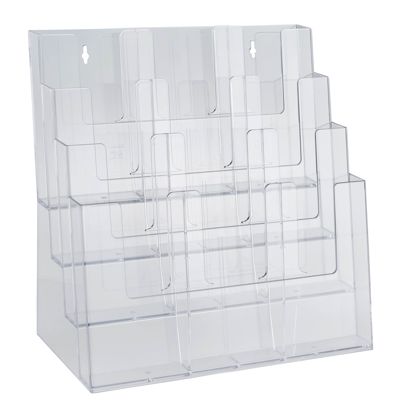 Portafolletos, 4 compartimento, poliestireno, formato vertical, transparente, Taymar 