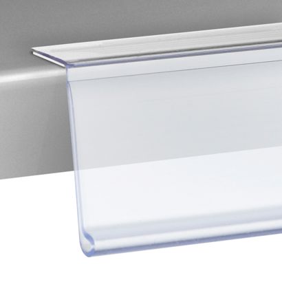 Regleta portaprecios HE autoadhesiva, 15° ángulo de lectura 39 mm | 1000 mm | transparente  | para pegar (cinta adhesiva estándar)  | Parte inferior adhesiva 