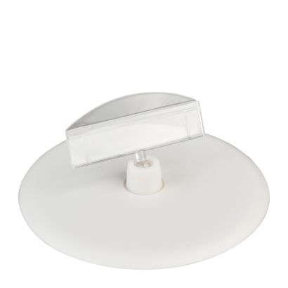 Clip identificador con soporte para precios y plato autoadhesivo (ø 90 mm), transparente 