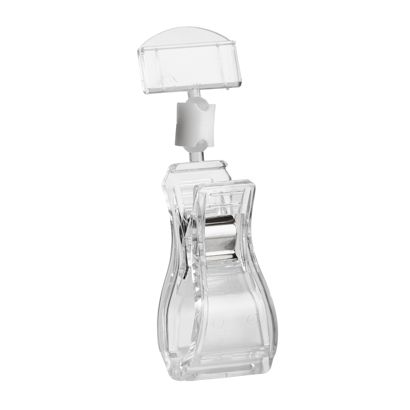 Clip identificador con broche grande y portaprecios pequeño, transparente sin extensión 