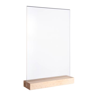 Expositor de mesa MODUL, funda de metacrilato con base de madera A4  | Haya  | base de madera con ranura de inserción recta y oblicua 