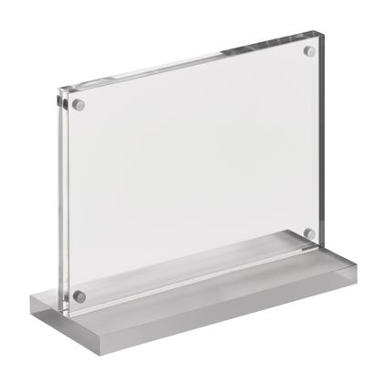 Soporte expositor en T magnético con base transparente mate formato horizontal | A6