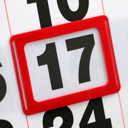 Indicador de fechas con ventana, ES2 (17 x 24 mm interior), rojo,  para ancho de calendario de 300 mm Ventana ranurada ES2, 17 x 24 mm interior, 23 x 34 mm exterior  | 300 mm 