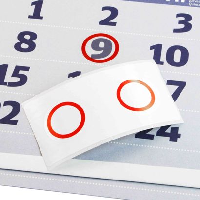Indicador de fechas estático, ø = 25 mm, borde rojo translúcido 