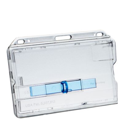 Funda tarjeta identificativa, plástico duro con deslizador azul 