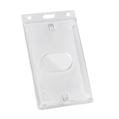 Funda tarjeta identificativa, plástico duro, ranura pulgar, mate, vertical null