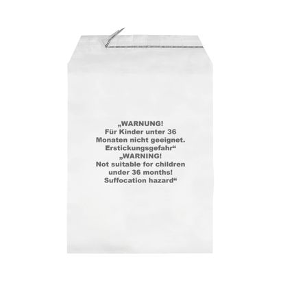 Bolsas con solapa con estampado de advertencia, resellables, lámina de PP, transparentes 215 x 310 mm