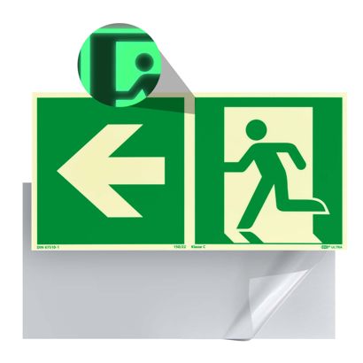 Señal Salida de emergencia, fotoluminiscente, plástico, ISO 7010 izquierda 