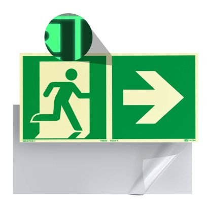 Señal Salida de emergencia, fotoluminiscente, plástico, ISO 7010 derecha