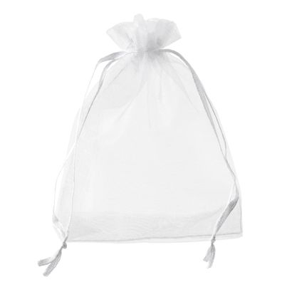 Bolsitas de organza con cierre de cinta de raso blanco  | 75 x 100 mm 